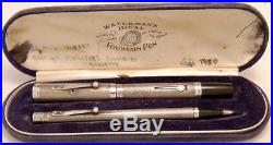 Vintage Sterling Silver Waterman Ideal 452 Fountain Pen & Pencil Boxed Set