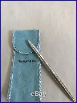 Vintage Tiffany & Co Sterling Silver Diamond Cut Design Purse Pen With Pouch
