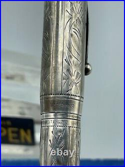 Vintage WATERMAN 452 Pansy Panel Sterling Silver Overlay Fountain Pen Near Mint