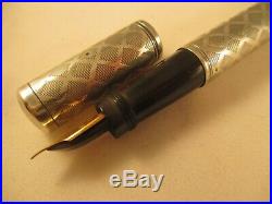 Vintage WATERMAN'S 42 1/2 sterling silver X pattern safety fountain pen 14k nib
