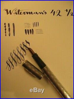 Vintage WATERMAN'S 42 1/2 sterling silver X pattern safety fountain pen 14k nib