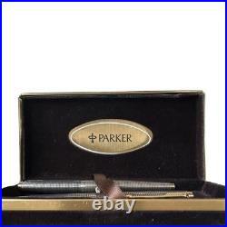 Vtg 1970s Parker 75 Cisele Sterling Silver Fountain Pen Pencil Set 14K Nib Boxed