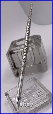 Vtg. 925 Sterling Silver Repousse Dip Pen 6.5 w Warranted M Nib, 9.3g