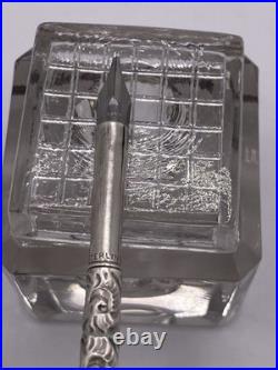 Vtg. 925 Sterling Silver Repousse Dip Pen 6.5 w Warranted M Nib, 9.3g