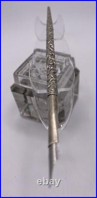 Vtg. 925 Sterling Silver Repousse Dip Pen 6.5 w Warranted M Nib, 9.3g