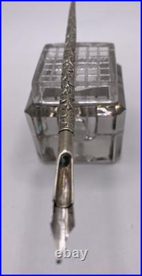 Vtg. 925 Sterling Silver Repousse Dip Pen 6.5 w Warranted M Nib, 9.3g