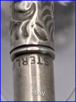 Vtg. 925 Sterling Silver Repousse Dip Pen 6.5 w Warranted M Nib, 9.3g