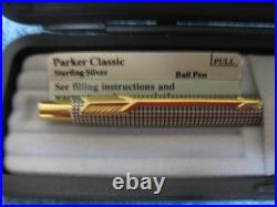 Vtg CLASSIC PARKER STERLING SILVER BALLPOINT PEN USA + Fisher gold refill Mint