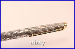Vtg Office Parker 75 Sterling Silver 14K Gold Nib Fountain Pen Crosshatch with Box