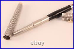 Vtg Office Parker 75 Sterling Silver 14K Gold Nib Fountain Pen Crosshatch with Box