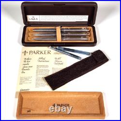 Vtg Parker 75 Cisele Sterling Silver Fountain Pen 18K M Nib Ballpoint Pencil Set