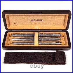Vtg Parker 75 Cisele Sterling Silver Fountain Pen 18K M Nib Ballpoint Pencil Set