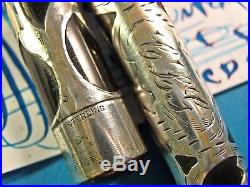 Vtg Sterling Silver Overlay Eyedropper Flex 14K Gold Nib Fountain Pen flexible