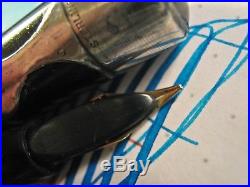 Vtg Sterling Silver Overlay Eyedropper Flex 14K Gold Nib Fountain Pen flexible