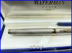 WATERMAN L'Etalon STERLING SILVER Fountain Pen 18K MED nib NEAR MINT Boxed
