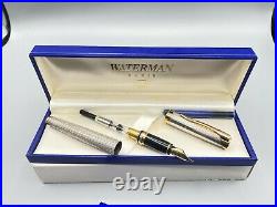 WATERMAN L'Etalon STERLING SILVER Fountain Pen 18K MED nib NEAR MINT Boxed
