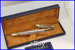 WATERMAN Man 100 GORDON Sterling Silver Fountain Pen 18K Fine nib 1st Gen Boxed