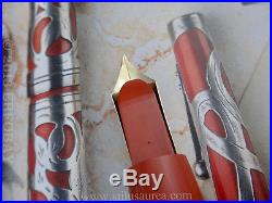 WATERMAN No. 420 Red Hard Rubber Fountain Pen with Sterling Silver Filigree 1912
