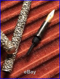 Waterman 402 Chased Straight Capped Eyedropper in Sterling Silver Antique