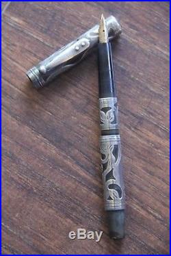 Waterman 412 SF Sterling Silver Filigree Rare Sleeve Thumb Filler Fountain Pen