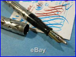 Waterman 452 1/2V Sterling Silver Flex 14K Gold Nib Fountain Pen 1920s vtg 52