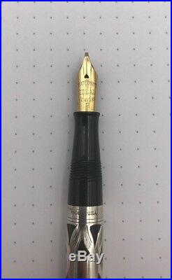 Waterman 452 1/2V Sterling Silver Fountain Pen Gold Flexible Stub Nib Ringtop