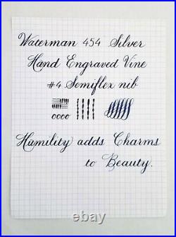 Waterman 454 Sterling Silver Hand Engraved Vine Overlay Ftn Pen Semiflex Nib