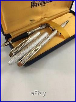 Waterman C/F Sterling Silver Argent massif Barley 18k Med WithConverter B. NEW BOX
