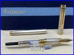 Waterman Sterling Gentleman Fountain Pen Silver with 18k Nib Box & Booklet