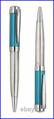 Xezo Incognito 925 Sterling Silver, Azure Blue Lacquer Diamond-cut Ballpoint Pen