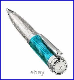 Xezo Incognito 925 Sterling Silver, Azure Blue Lacquer Diamond-cut Ballpoint Pen