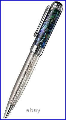 Xezo Maestro 925 Sterling Silver/Abalone Ballpoint Pen, Med Tip. Platinum Plated