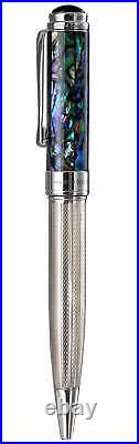 Xezo Maestro 925 Sterling Silver/Abalone Ballpoint Pen, Med Tip. Platinum Plated