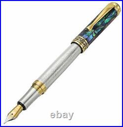 Xezo Maestro 925 Sterling Silver & Sea Shell Fountain Pen with Gold, Fine Nib. LE