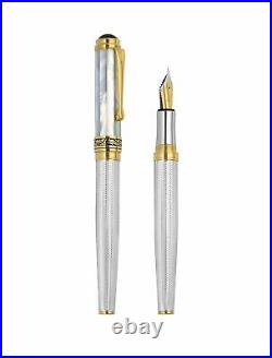 Xezo Maestro 925 Sterling Silver & White Mother of Pearl Fountain Pen, Fine Nib