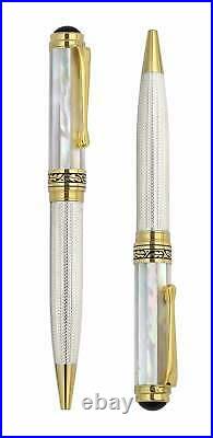 Xezo Maestro White Mother of Pearl Ballpoint Pen, Medium Point. 18k Gold Plated